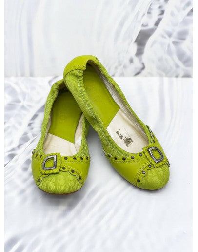 รองเท้าบัลเลรินา DIOR ผ้าแคนวาสลายซิกเนเจอร์